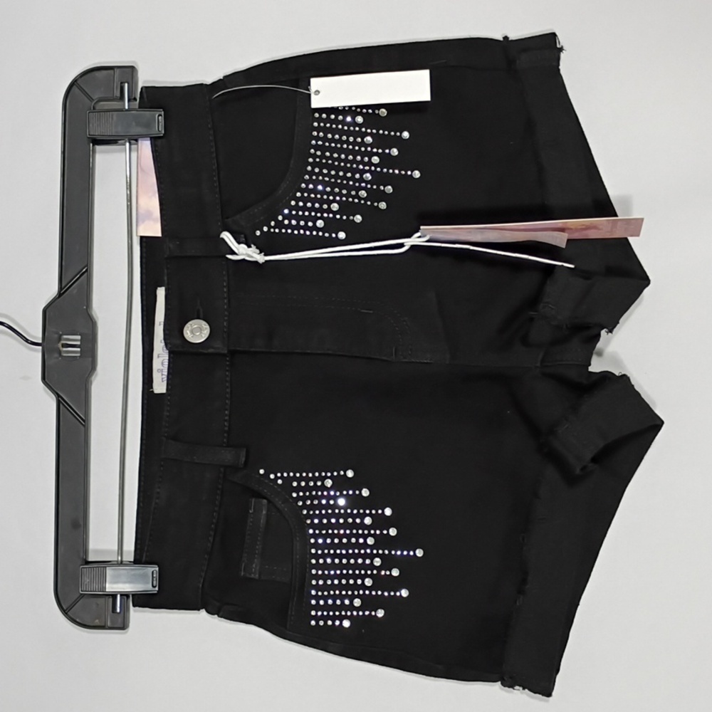 NWT Violet Skye Denim Black Denim Shorts Rhinestone Fringe Girls Sz Large 10/12